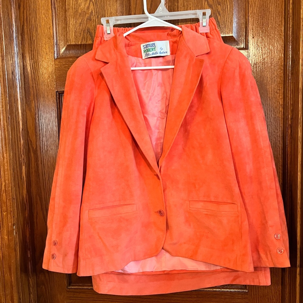 Samuel Robert By Peter Hatsi Androu Orange Size 10 Faux Suede Skirt Suit